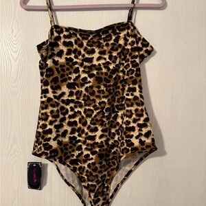 Leopard Print Spaghetti Strap Bodysuit